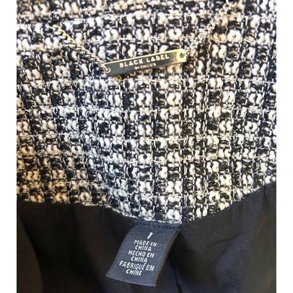 STUNNING CHICO'S BLACK & WHITE METALLIC SILVER THREAD BLAZER JACKET - M - Picture 4 of 4